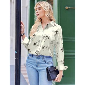 FOXA Satin Blouse <b>Women</b> <b>Long</b> Sleeve Floral Print Button Down <b>Shirt</b> Business Casual Top - Product Image 3