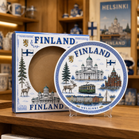 Assiette décorative en céramique souvenir d'Europe et de Finlande, motif Cathédrale Renne Tram, avec boîte, personnalisable OEM ODM, vente en gros