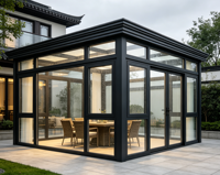 Véranda en aluminium moderne, isolée et étanche, toutes saisons, avec double vitrage trempé, pour extension de jardin et loisirs