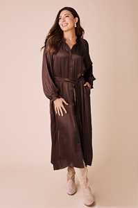Abito midi da donna a maniche lunghe con polsini arricciati, scollo a V e cintura in vita, traspirante - Product Image 3
