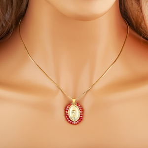 Qiku Cổ Điển Cứu Trợ Cô Gái Chân Dung Mặt Dây Chuyền 5 Màu Sắc Hạt Vòng Cổ Phụ Nữ Xương Đòn Chuỗi Đồ Trang Sức Hàng Ngày Mặc Phụ Kiện Món Quà Quyến Rũ - Product Image 5