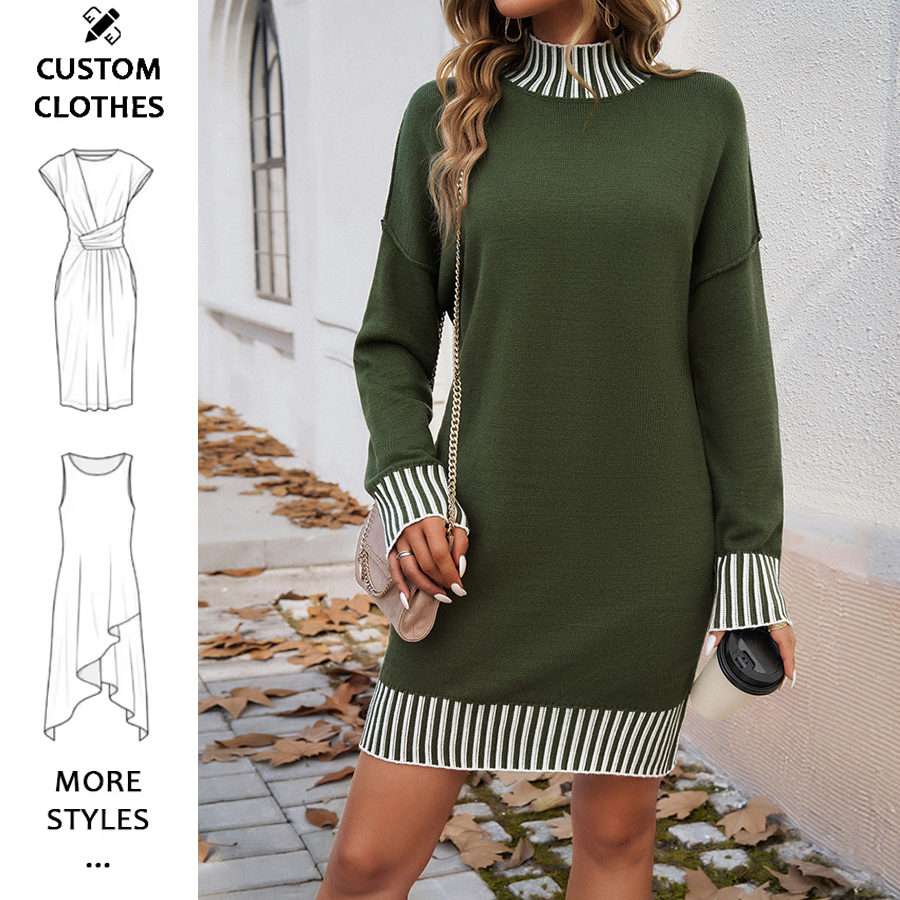 Custom Sweater Dresses Bodycon Woolen Dresses Women Winter Women's Long Knitted  Dress With High Collar| Alibaba.com