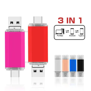 High Quality Smart Phone Pendrive 8GB 16GB 32GB 64GB 128 GB 3 In 1 Type C Otg usb Stick 2.0 Usb Flash Drives