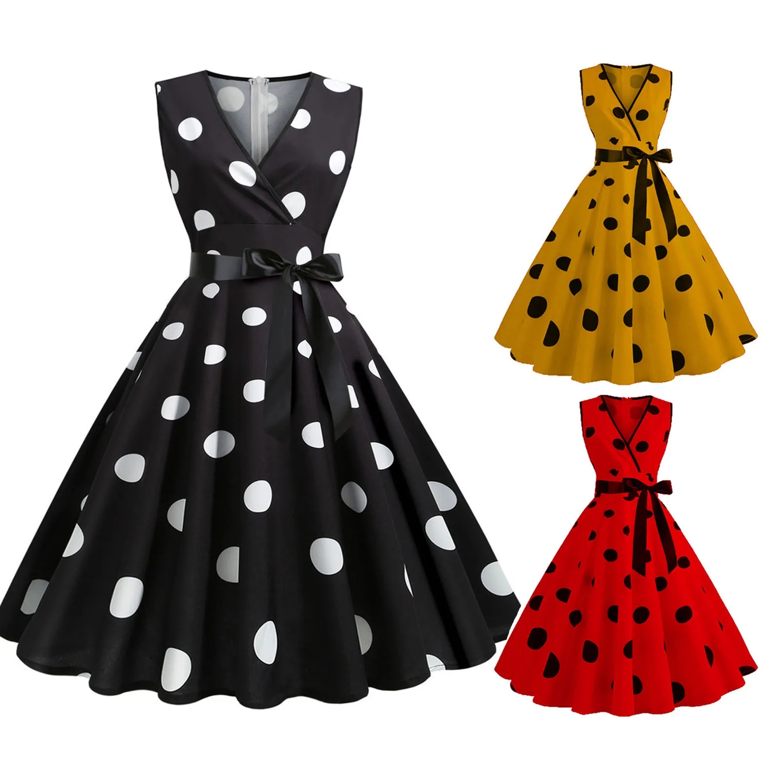 Vestido de lunares de los 80 Estilo retro para la moda femenina
