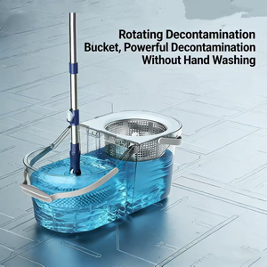 Automatic Dehydration Stainless Steel Telescopic Pole 360 Degree Absorbent Round Microfiber Spin <b>Flat</b> <b>Mop</b> and Bucket Set - Product Image 3