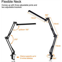 Lampe de bureau moderne en métal à bras oscillant à LED 12W, bras réglable, gradable, soins oculaires avec pince