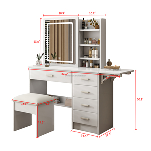 Table de toilette en bois <span class=keywords><strong>avec</strong></span> miroir à LED, meuble de maison pour filles, pour chambre ou école - Personnalisable - Product Image 4
