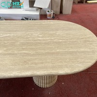 Table de salle à manger en marbre HZX personnalisable, moderne, en pierre naturelle polie, ovale, pour cuisine, salle de bain, villa, imperméable, écologique, durable