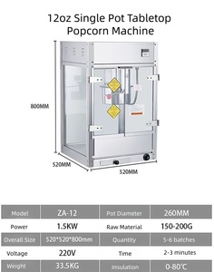 Máquina de Palomitas de Maíz Comercial de Gran Capacidad de 12 Oz, Máquina de Palomitas de Maíz Tipo Hongo y Mariposa de Alto Rendimiento, Máquina de Palomitas de Maíz para Cine - Product Image 4