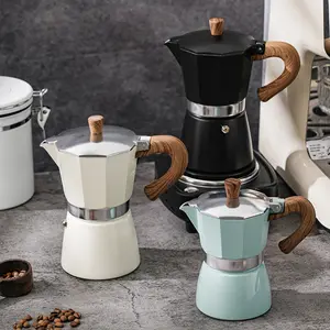 European Hot 3/6 Customized Classical Aluminum Espresso Moka Coffee Cup Makers Aluminum Moka Pots With Wood Grain Handle