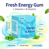 Permen Karet OEM Focus Energy Vitamin Suplemen Pra-Latihan Tanpa Gula Rasa Peppermint Dingin Vitamin B L-Theanine