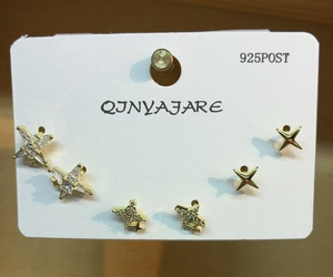 Orecchini Qjnyajare Star Crystal in argento 925 placcato oro stile francese da donna per l'uso quotidiano - Product Image 3