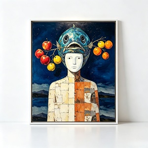 Dipinto su Tela con Personaggio Astratto Surreale, <span class=keywords><strong>Arte</strong></span> Murale Vintage Texturizzata, Decorazione Incorniciata per Ristorante, Soggiorno, Ingresso - Product Image 1