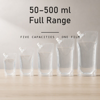 Fabricant de pochettes transparentes à bec verseur, sacs d'emballage liquide transparents autoportants 50-500ml, fournisseur de bouchons à vis sur mesure OEM
