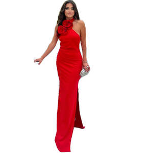 Vestido sin mangas con apliques florales y abertura lateral para mujer |   Elegante e Informal, Mezcla de Poliéster y Algodón - Product Image 2