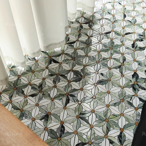 Gạch <span class=keywords><strong>Mosaic</strong></span> sàn bằng tia nước màu xanh lá cây và trắng hoa mẫu nghệ thuật Thiết kế backsplash nhà bếp phòng tắm tường gạch đá cẩm thạch khảm - Product Image 4