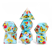 7 pièces/ensemble beau motif de fleurs résine transparente ensemble de dés polyédriques nouveau Style mdn jeux de Table bords pointus caractéristique Portable