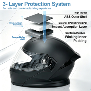 Casque de moto intégral à double visière, coque en ABS, homologué DOT ECE, design modulaire, course, noir mat - Product Image 3