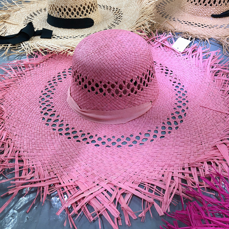 Fashion Handmade Women pink Sun Hat Wide Brim Ladies Hollow  display picture 1