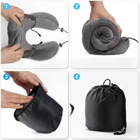 Oreiller de voyage à capuche en velours, soutien cervical en mousse à mémoire de forme en forme de U avec cordon de serrage réglable pour avion et bureau