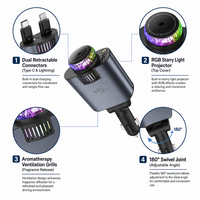 Nouveau chargeur de voiture 4-en-1 45W avec aromathérapie, lumière étoilée, deux prises rétractables, charge rapide Type-C pour adaptateur Android iPhone