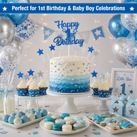 7 pièces de décorations scintillantes bleues et argentées pour le 1er anniversaire : décorations de gâteau en carton, pics à cupcakes étoiles, pour la fête du premier anniversaire d'un bébé garçon