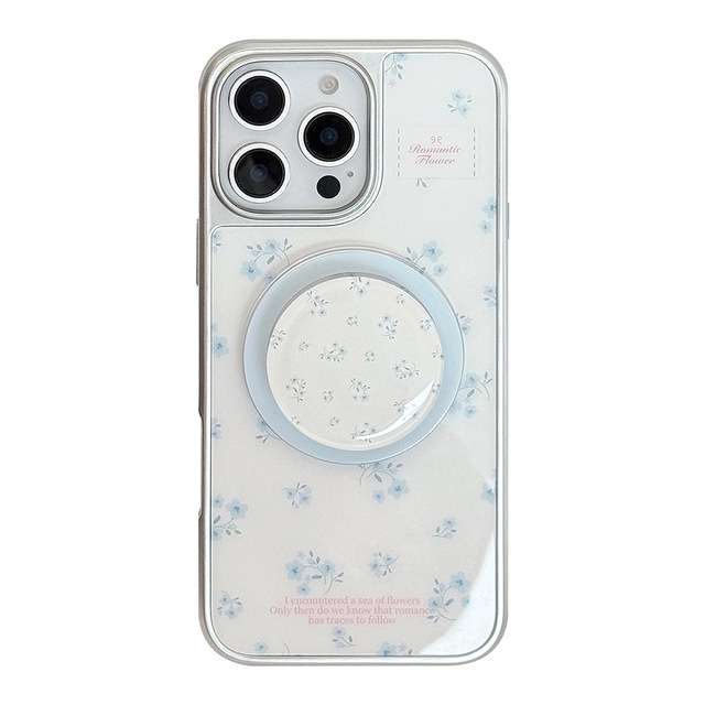 Fresh Small Blue Flower Stand TPU Matte Design Magnetic Case for 17/16 Pro Max/13/14/15 Cartoon Phone Cover
