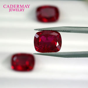 Cadermay Jewelry Pigeon Blood Red Synthetic Corundum Rectangle Loose Stone For Jewelry Making - Product Image 2