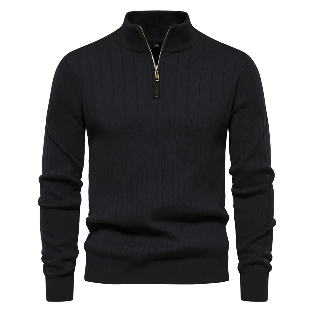 OEM High Neck Half Zip Pullover Cotton Sweater Male Custom Men Fashion Turtleneck 1/4 Quarter Zipper Knitted Sweater With Zipper