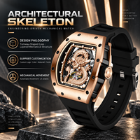 Montre sport automatique squelette personnalisée pour homme, luxe, boîtier en acier inoxydable 316L, bracelet en silicone, étanche, montre mécanique