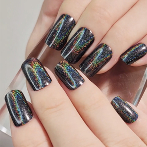 Vente en gros, <span class=keywords><strong>faux</strong></span> ongles carrés de longueur moyenne à coller, effet aurora fabriqué à la machine, couleur arc-en-ciel, design, <span class=keywords><strong>faux</strong></span> ongles noirs - Product Image 5