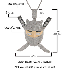 Collier pendentif Ninja personnalisé de luxe, style Hip Hop, avec <span class=keywords><strong>épée</strong></span> amovible, serti de gros zircons cubiques et émail, pour hommes - Product Image 6