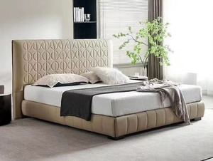Modern Upholstered King <b>Bed</b> with Faux Leather <b>Frame</b> Soft Design Box Spring Style - Product Image 1