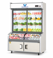 Congélateur vertical commercial à double température en acier inoxydable avec vitrine réfrigérée pour légumes et fruits frais, certifié CE