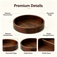 Nampan Rias Kayu Solid Walnut Gelap QingChuan dengan Ukiran Laser, Wadah Penyimpanan Kosmetik, Organizer Makeup Bundar, untuk Meja Rias Kamar Mandi