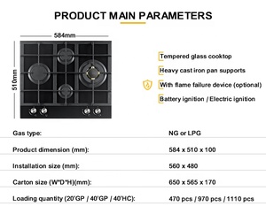 4 Burner Tempered Glass Built in Gas <b>Stove</b> for Household Cooking Appliance - Product Image 2