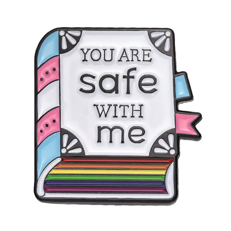 Sie sind sicher mit mir Emaille Pins Regenbogen LGBT Buch Metall Broschen Kleidung Kragen Revers Abzeichen Rucksack Pin Schmuck Geschenk für Liebhaber