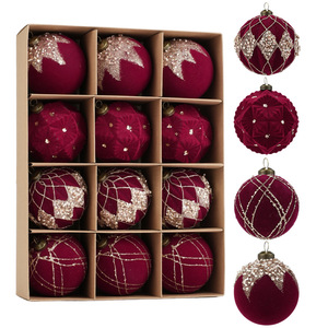 12PCS Velvet <b>Glitter</b> Christmas Tree Balls Ornaments Shatterproof Plastic Decorative Baubles Decorations for Xmas Tree Decor - Product Image 5