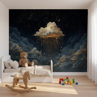 Papier peint mural auto-adhésif imperméable moderne pour chambre d'enfant, nuages dorés, ciel nocturne, avec installation facile