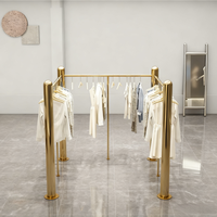 Exhibidor de Ropa para Mujer, Estante de Exhibición de Acero Inoxidable, Titanio Dorado, Exhibidor de Ropa Femenina Tipo Isla