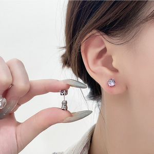 S925 Sterling <b>Silver</b> <b>Stud</b> Earrings Purple Zirconia Geometric Design Everyday Wear Women Fine Jewelry - Product Image 1