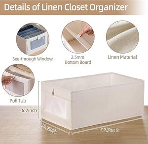 Closet Storage Bins <b>Linen</b> Closet <b>Baskets</b> Foldable Closet Organizer Bins with Clear Window for Organizing Clothing, Jeans,Shelves - Product Image 4