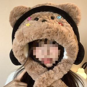 Sevimli 2 in 1 kış sıcak kedi kulak bere şapka eşarp boyun isıtıcı bulanık kabarık kürklü kürk şapka kadın kızlar şapka ve eşarp Set - Product Image 3