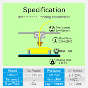 Filamento ASA para Impresora 3D, Blanco y Negro, 1 kg, 175 mm, 1.75 mm, Varillas de Plástico para Impresión 3D ASA - Product Image 4