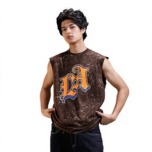Camiseta sin Mangas para Hombre, Color Marrón, con Logotipo Estampado, Cuello Redondo, Estilo Casual, 100% Algodón, Diseño Tejido en la Parte Delantera - Product Image 5