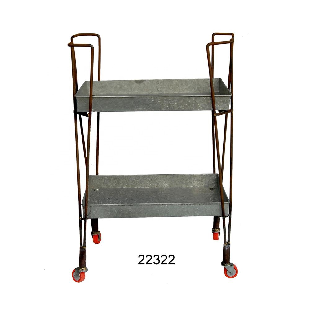 Железная стойка, оцинкованная двухъярусная декоративная барная тележка в стиле промышленности
