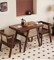 Ensemble 1 Table + 2 Chaises en Bois Massif et Rotin Non Pliable pour Petit Balcon, Salon ou Thé