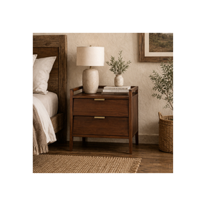 Mid Century Modern Wooden Bedside <b>Table</b> With 2 Drawers, Nightstand For Bedroom, Living Room, Home Furniture Storage - Product Image 1