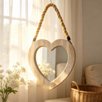 Miroir mural rustique en bois en forme de cœur avec cordelette, miroir de ferme pour chambre, salle de bain, décoration intérieure