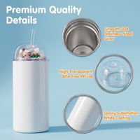 Vaso de Acero Inoxidable Blanco Brillante para Sublimación de 12oz/24oz con Tapa Transparente con Vista al Mar y Pajita de Plástico para Regalos